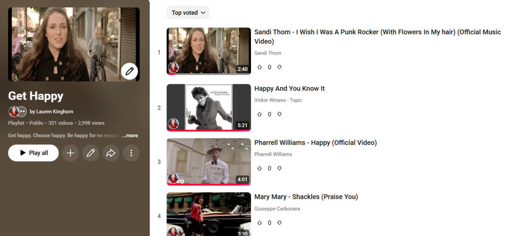 Get Happy Playlist _ YouTube _ Lauren Kinghorn